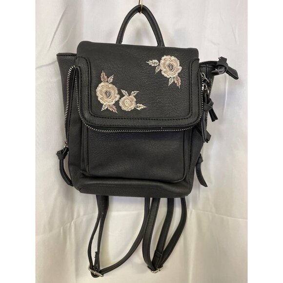 Handbags - Vintage Women's Matte Black Mini Floral Backpack SKU 6117